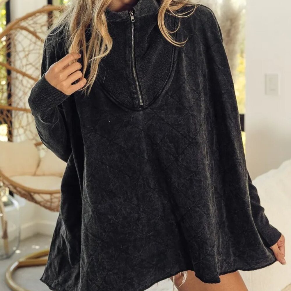 ✨NWT BiBi Vintage Washed Quilted Half‎ Zip Top